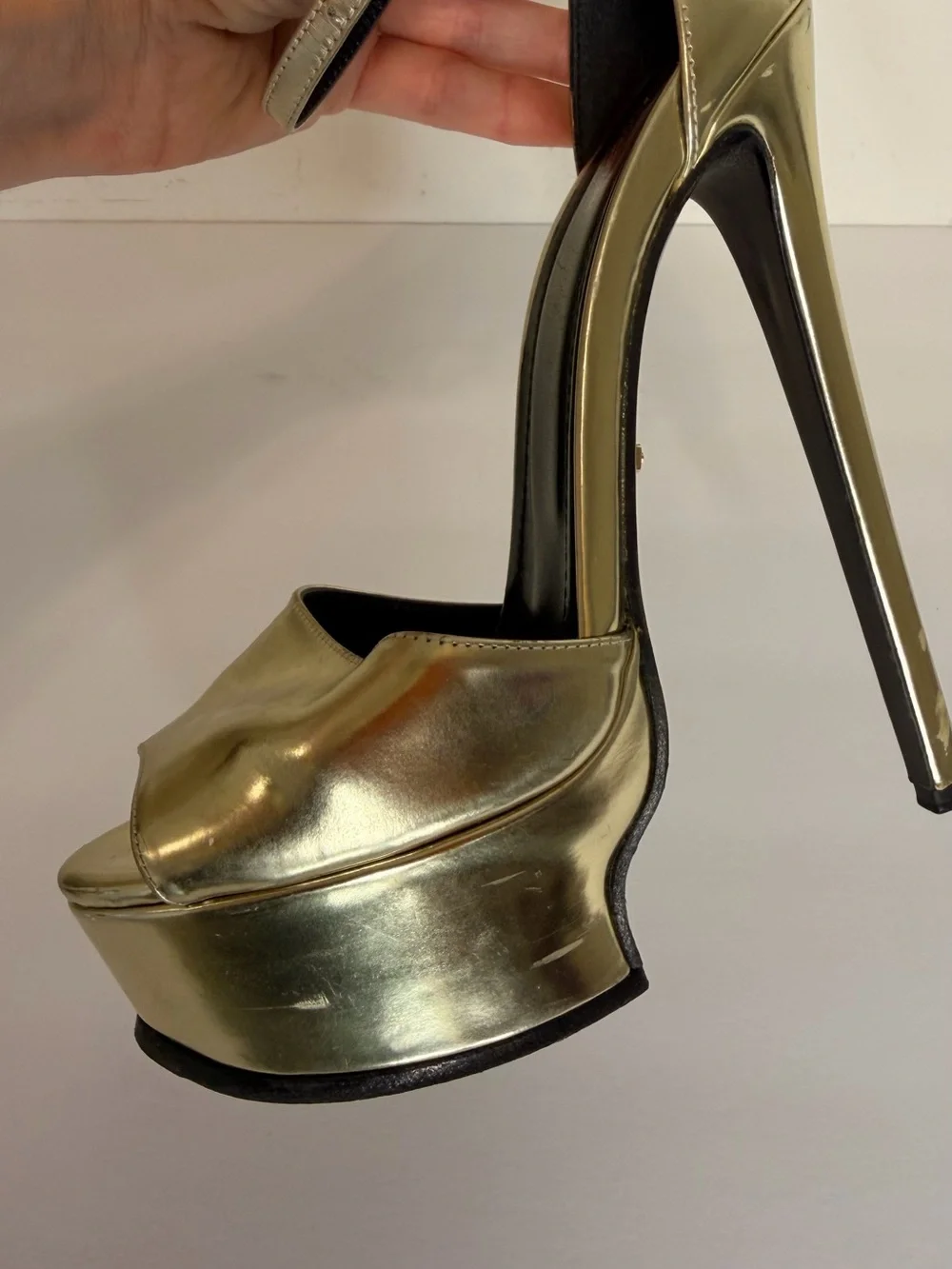 Roberto Cavalli Metallic Gold Platform Stiletto Sandals with Ankle Strap